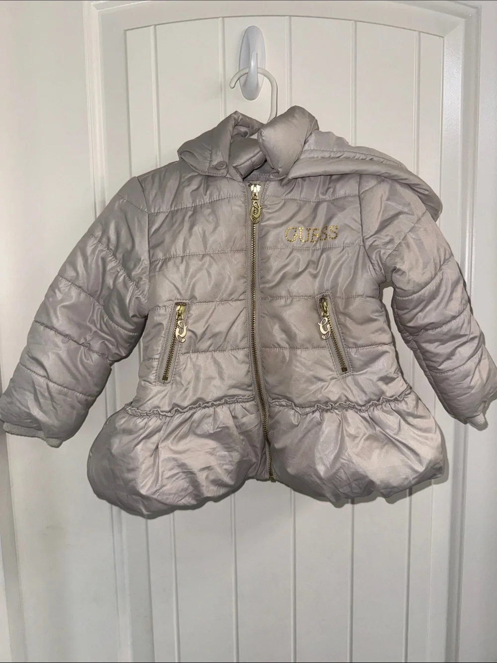 Guess kids Girls Light Quilted Puffer peplum coat with Hood sz 18 mo